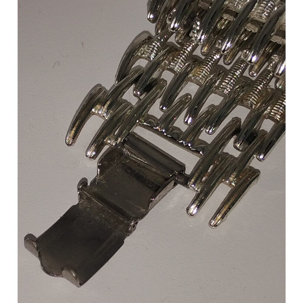 Vintage 1950s–60s CORO Silver Tone Wide Modernist Link Bracelet 7" - Picture 5 of 6